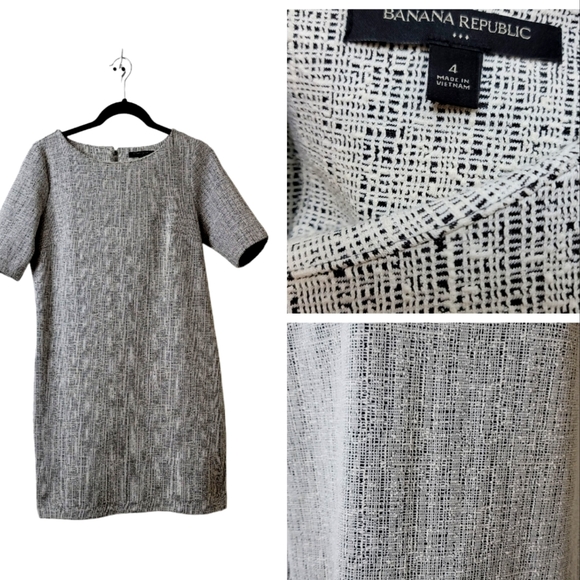 Banana Republic Sheath boucle dress black white mini size 4 - Picture 1 of 5